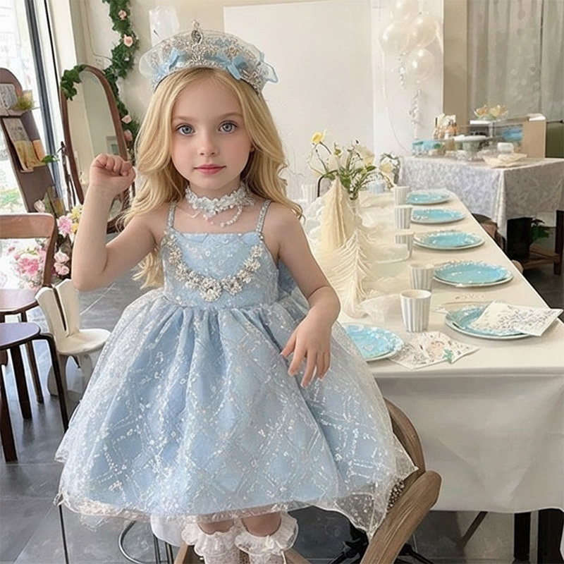 Sequins Bow Sleeveless Midi Dresses With Crown Necklace And Train - image 2