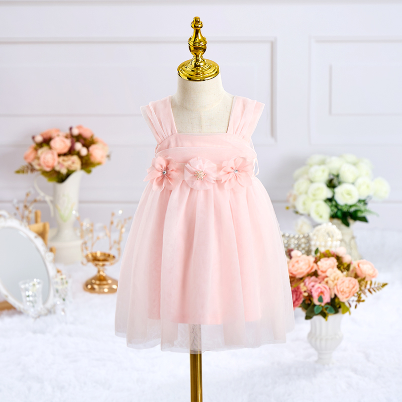 Mesh Rosette Sleeveless Mid-long Dresses - Pink - 24M - image 1