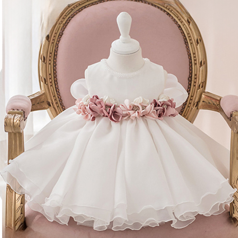 Organza Applique Sleeveless Midi Dresses - Pink Floral Style - 13-14Y - image 1