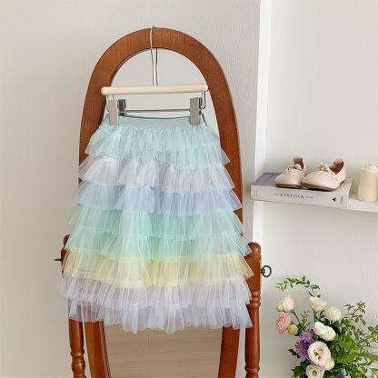 Mesh Folds Mid-long Skirts - Light Blue - 13-14Y - image 2