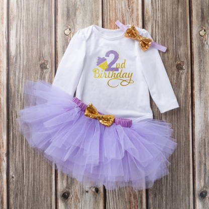 Cotton & Mesh Bow Long Sleeve Short Two-piece Set - Light Purple 2nd - 18-24M - image 2