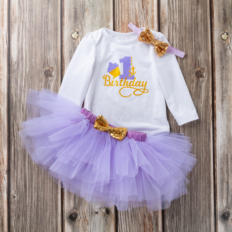 Cotton & Mesh Bow Long Sleeve Short Two-piece Set - Light Purple - 18-24M - image 1