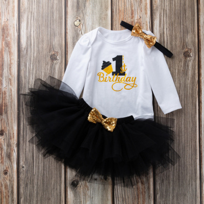 Cotton & Mesh Bow Long Sleeve Short Two-piece Set - Black - 18-24M - image 6