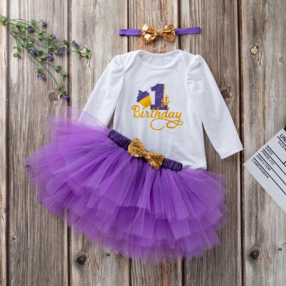 Cotton & Mesh Bow Long Sleeve Short Two-piece Set - Purple - 18-24M - image 19