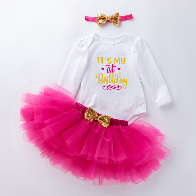 Cotton & Mesh Bow Long Sleeve Short Two-piece Set - Hot Pink 1st Heart - 18-24M - image 18
