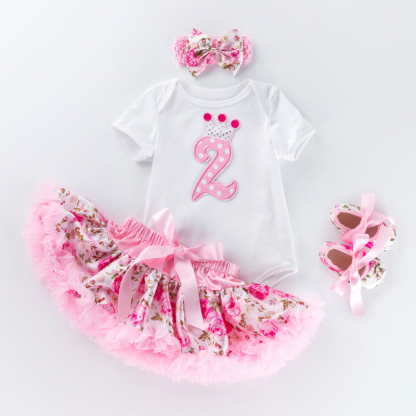 Cotton & Mesh Bow Short Sleeve Short Two-piece Set - Pink 2nd - 18-24M - image 4
