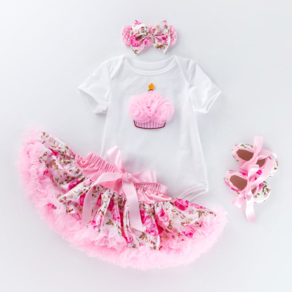 Cotton & Mesh Bow Short Sleeve Short Two-piece Set - Pink  Cake - 18-24M - image 6