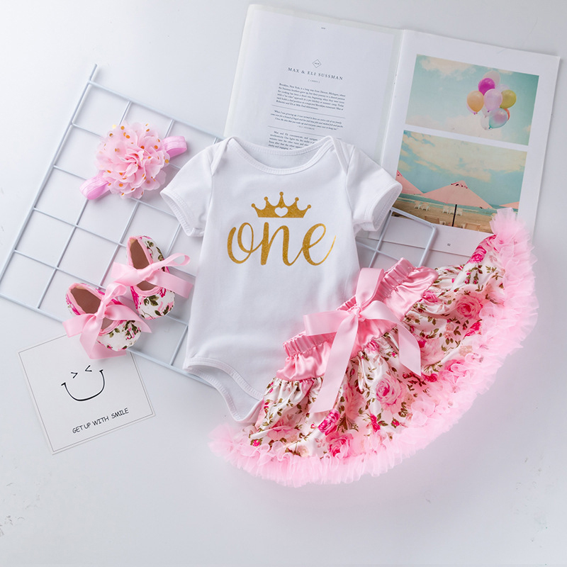 Cotton & Mesh Bow Short Sleeve Short Two-piece Set - Crown "One" - 18-24M - image 8