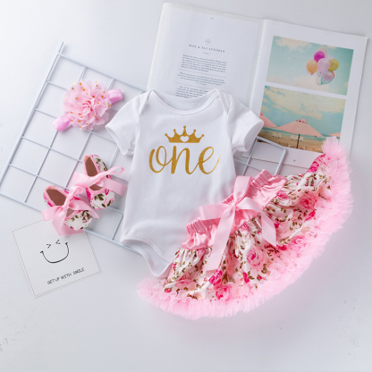 Cotton & Mesh Bow Short Sleeve Short Two-piece Set - Crown "One" - 18-24M - image 8