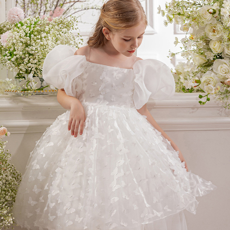 Mesh Butterfly Short Sleeve Midi Dresses - White - 8Y - image 1