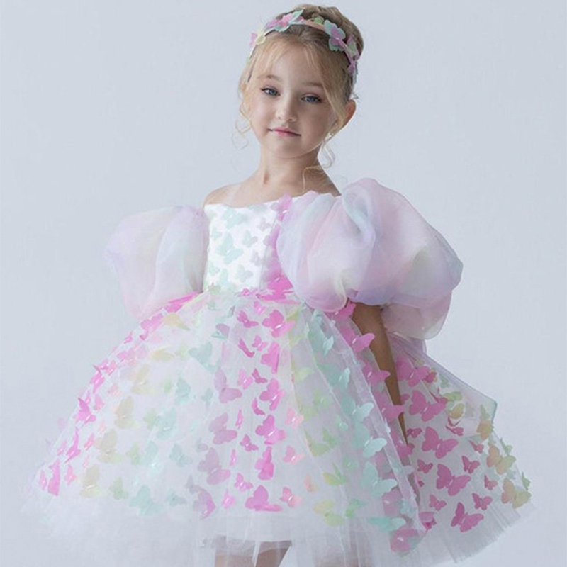 Mesh Butterfly Short Sleeve Midi Dresses - Rainbow - 8Y - image 8