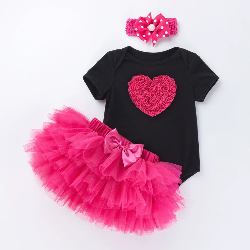 Cotton & Mesh Bow Short Sleeve Short Two-piece Set - Black Heart - 18-24M - image 10