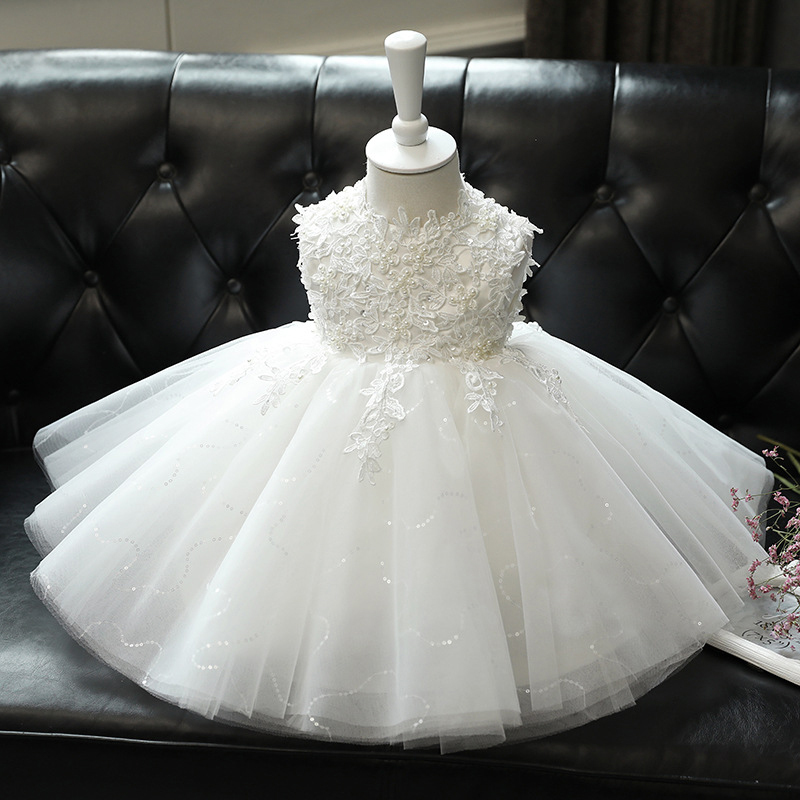 Mesh Applique Long Sleeve Midi Dresses - White Sleeveless - 9-11Y - image 1