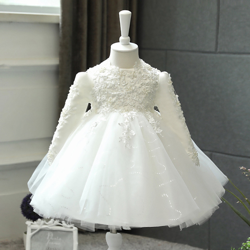 Mesh Applique Long Sleeve Midi Dresses - White Long Sleeve - 9-11Y - image 7