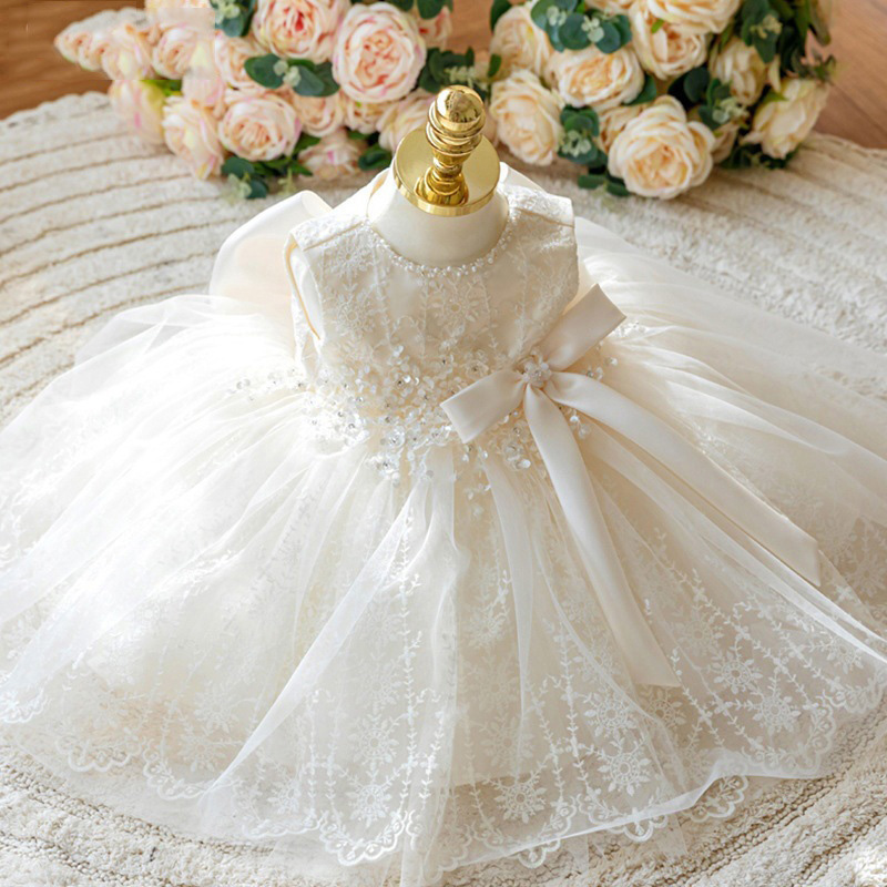 Lace Bow Sleeveless Short Dresses - White - 13-14Y - image 1