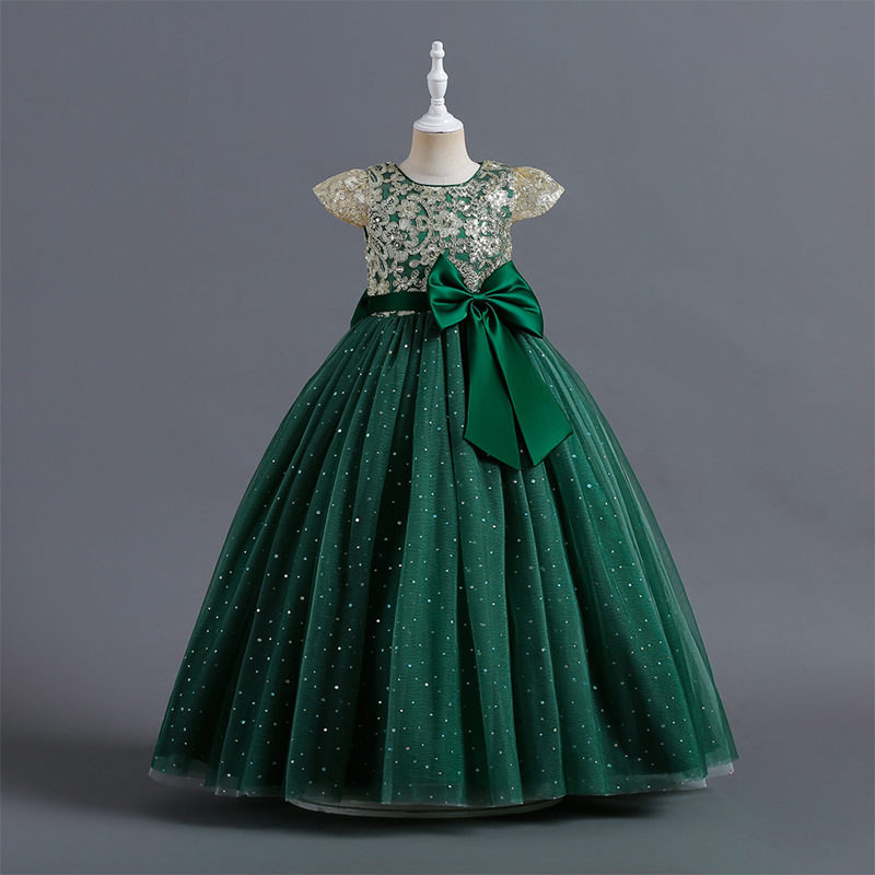 Mesh Bow Lace-up Cap Sleeve Maxi Dresses - Green - 14-15Y - image 16