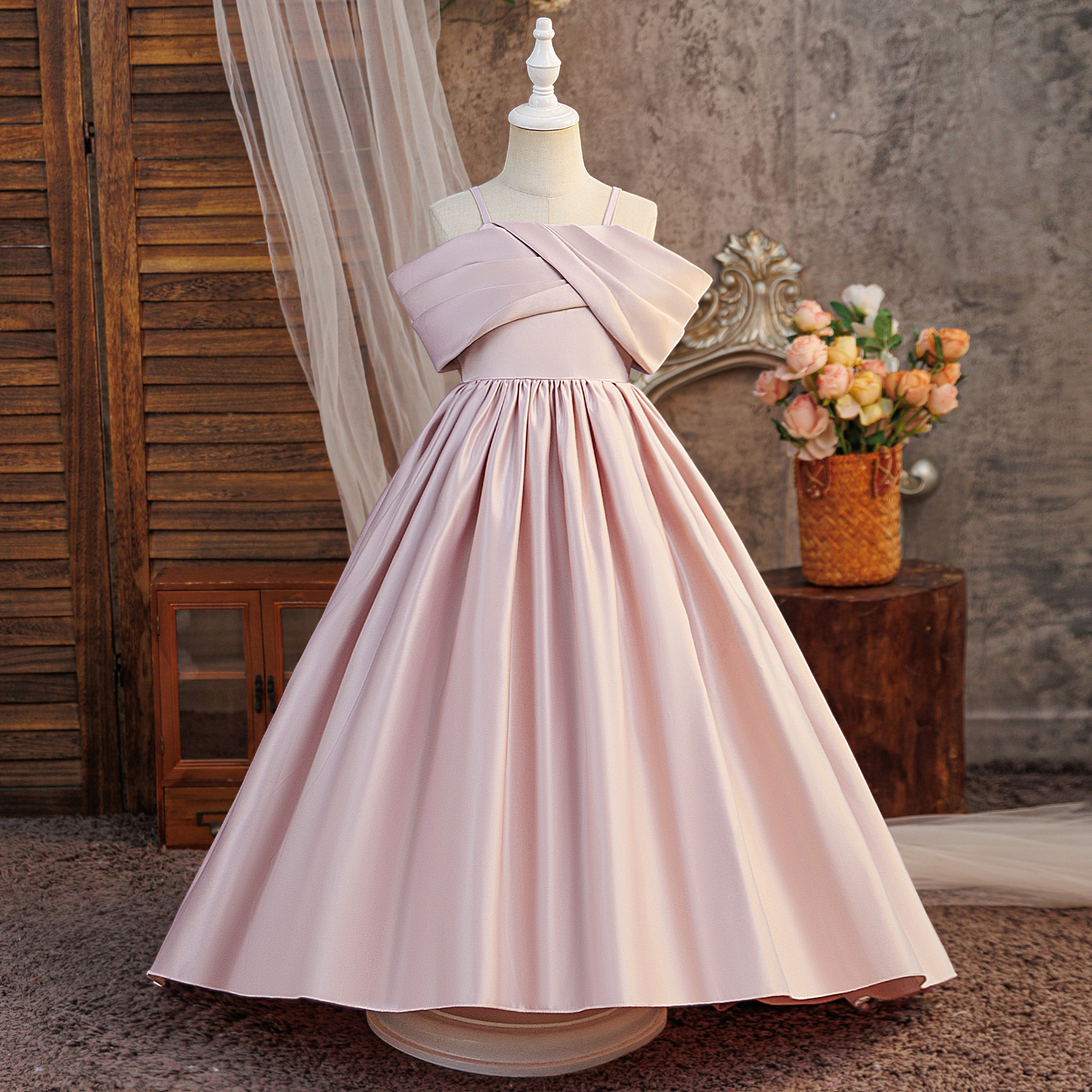 Satin Lace-up Sleeveless Maxi Dresses - Pink - 12Y - image 8