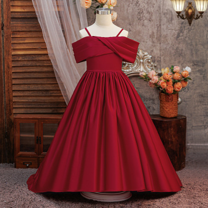 Satin Lace-up Sleeveless Maxi Dresses - Red - 12Y - image 14