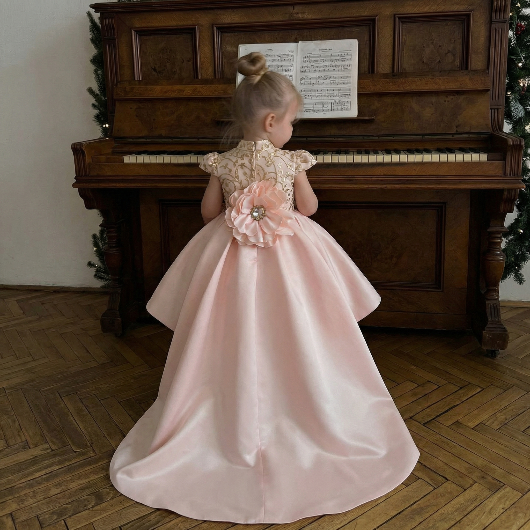 Satin Rosette Cap Sleeve Midi Dresses - image 2