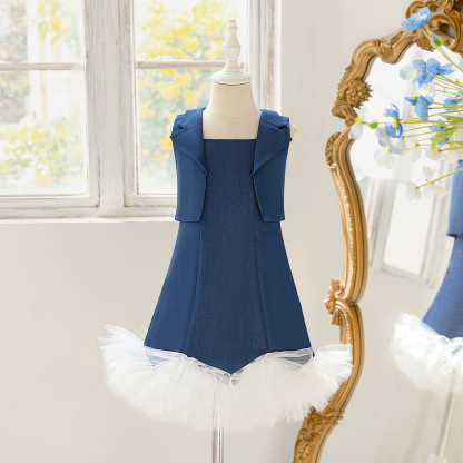 Denim Split Joint Sleeveless Midi Two-piece Set - Blue - 8Y - image 1