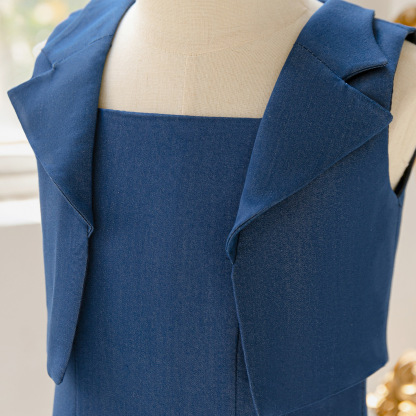 Denim Split Joint Sleeveless Midi Two-piece Set - image 5