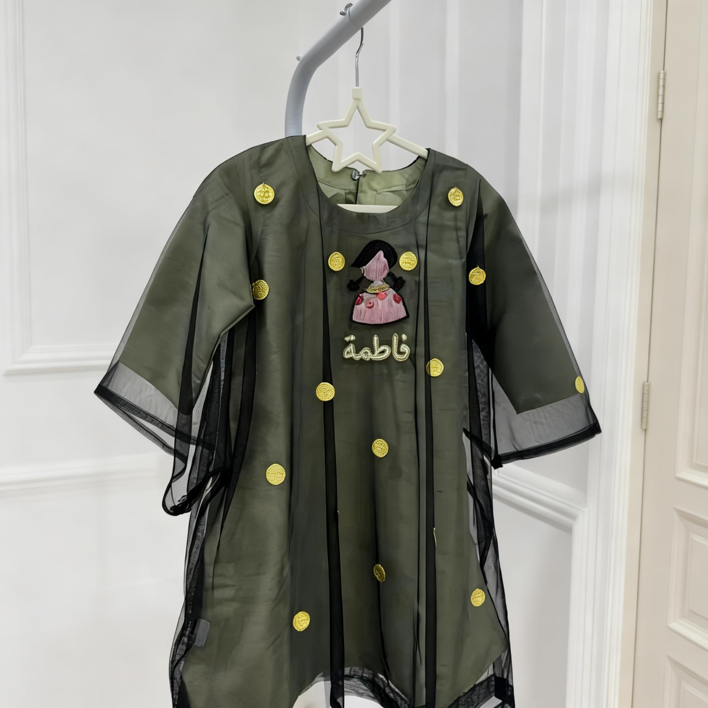 Ramadan Mesh & Linen Long Sleeve Midi Dresses - Green - 8Y - image 1