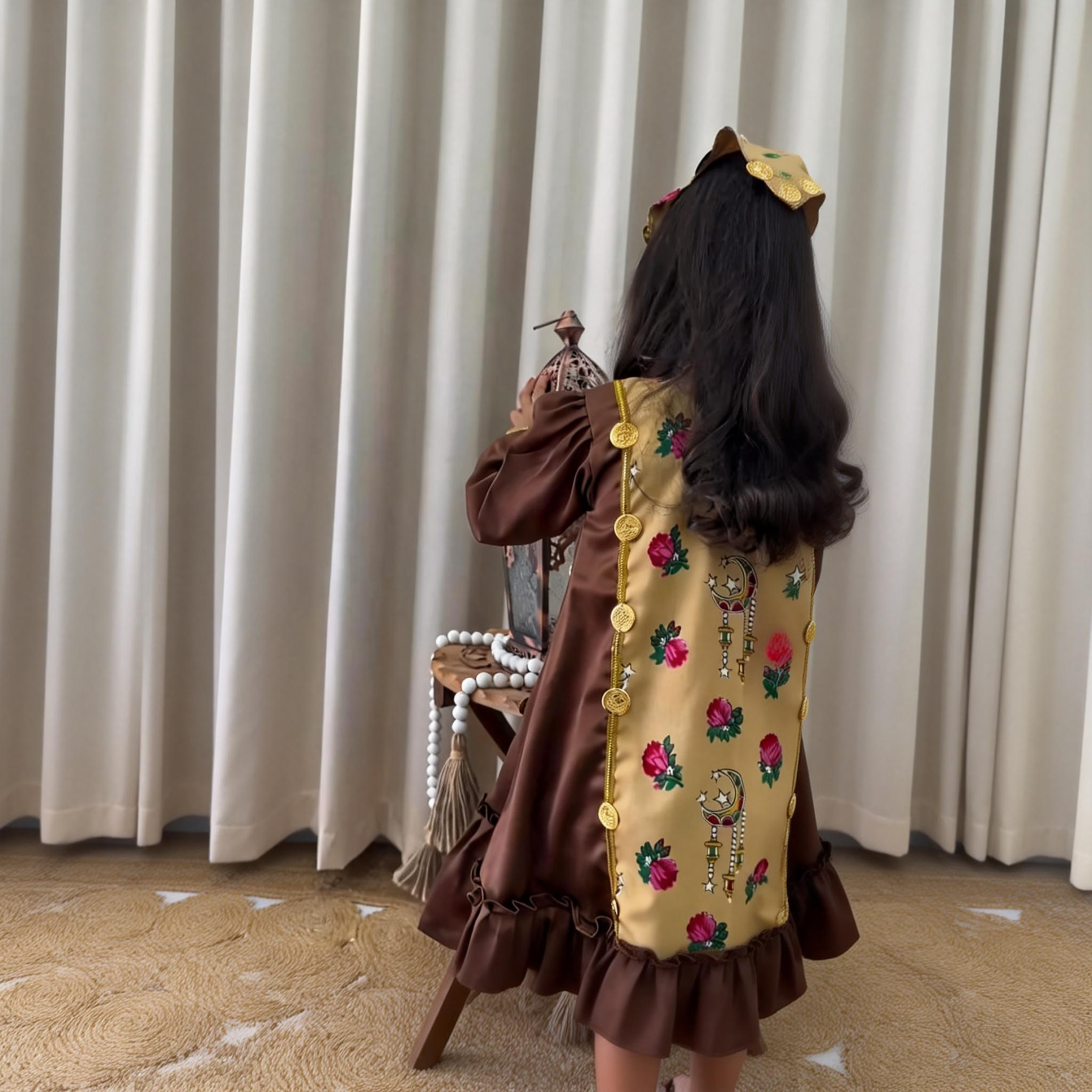 Ramadan Satin Split Joint Long Sleeve Midi Dresses - image 6