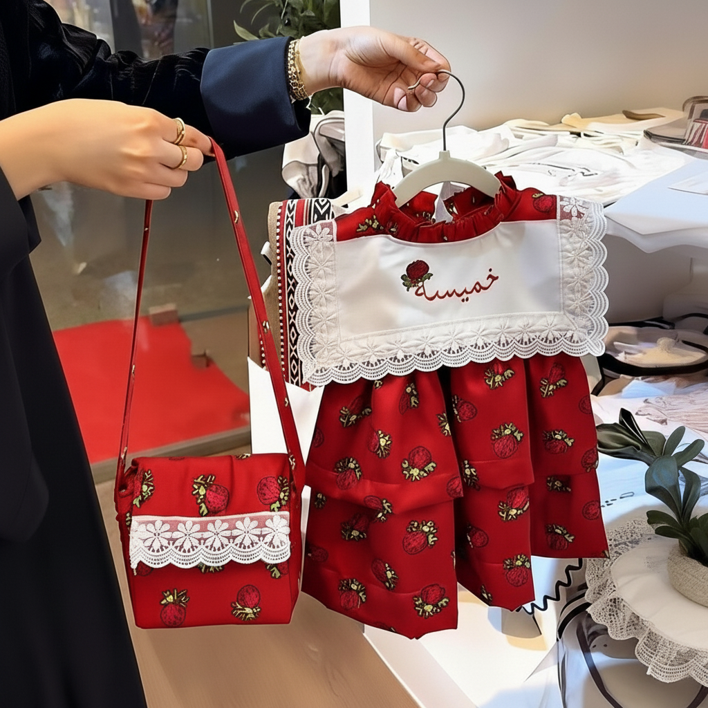 Ramadan Cotton Embroidery Sleeveless Midi Dresses - Red - 5Y - image 1