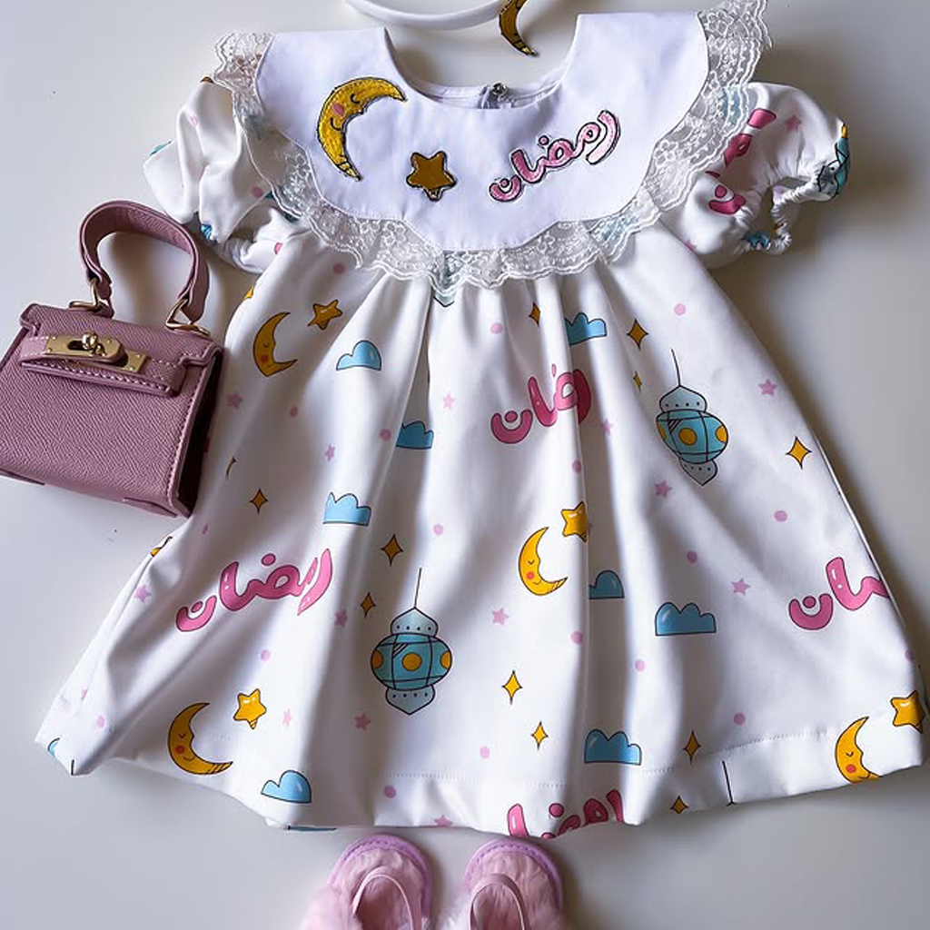 Ramadan Satin Split Joint Short Sleeve Midi Dresses - White - 4Y - image 1