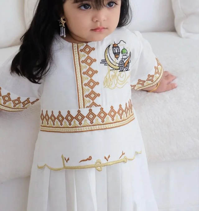 Ramadan Satin Embroidery Half Sleeve Mid-long Dresses - image 3