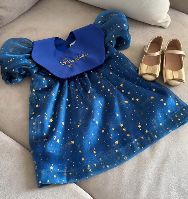 Ramadan Cotton Embroidery Short Sleeve Midi Dresses - Blue - 5Y - image 1