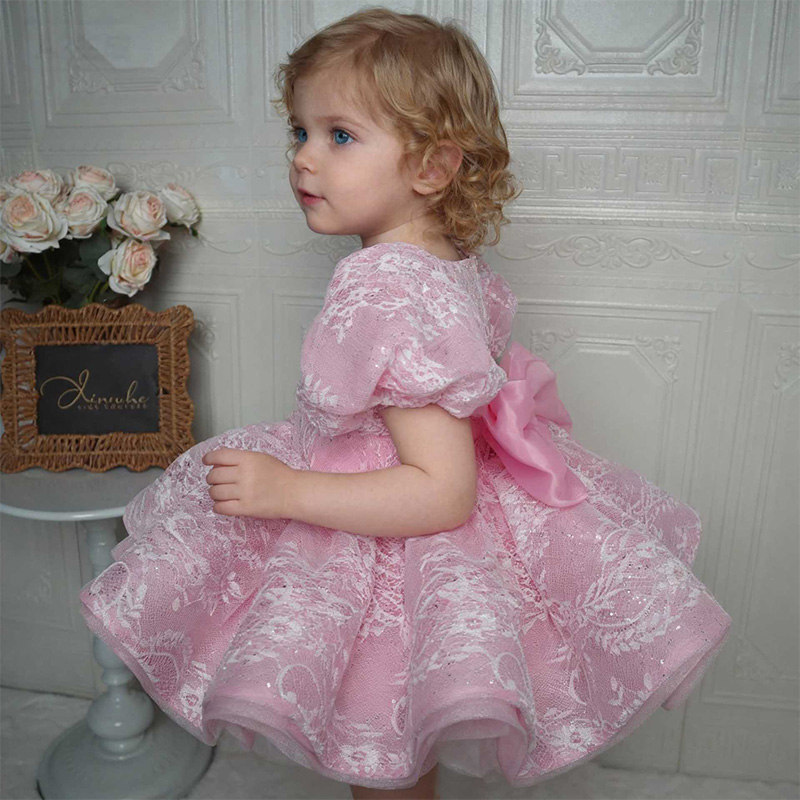 Lace Bow Short Sleeve Midi Dresses - image 11