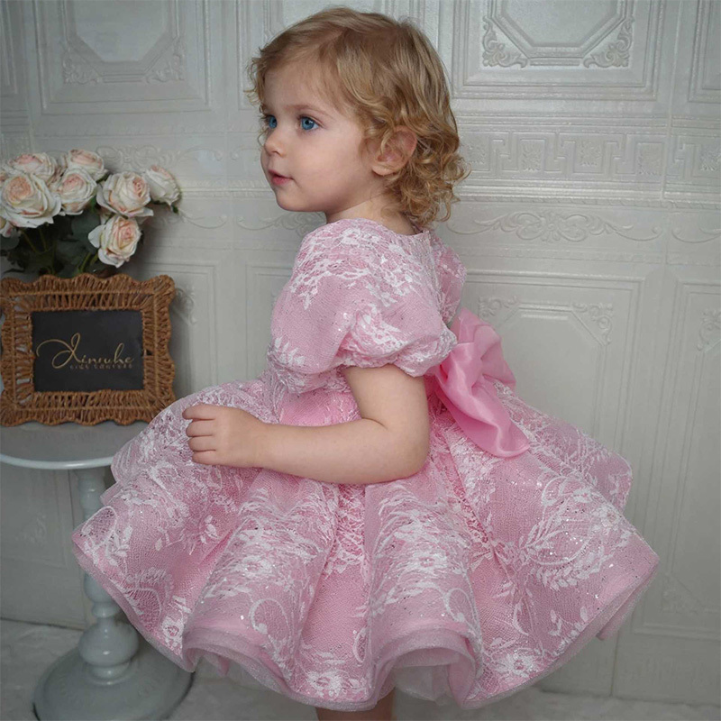 Lace Bow Short Sleeve Midi Dresses - image 11