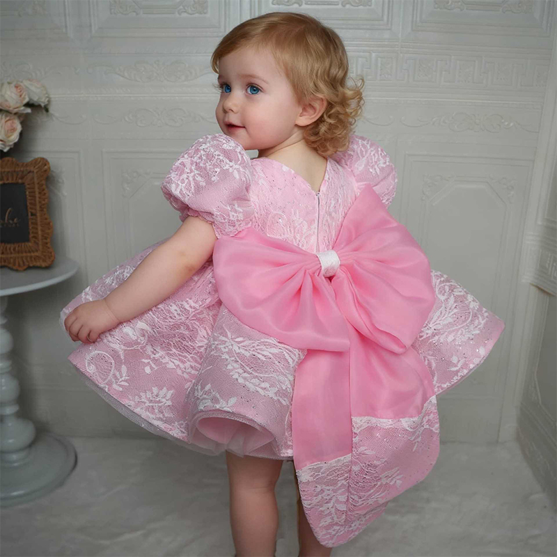 Lace Bow Short Sleeve Midi Dresses - image 12