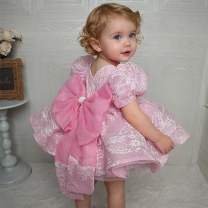 Lace Bow Short Sleeve Midi Dresses - image 10