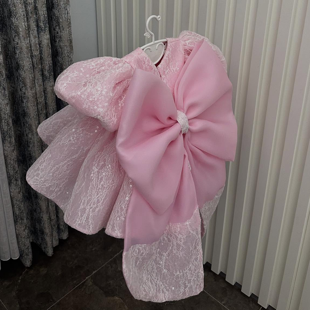 Lace Bow Short Sleeve Midi Dresses - image 3