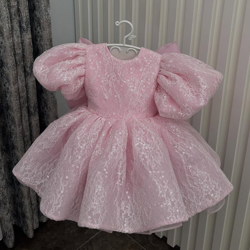 Lace Bow Short Sleeve Midi Dresses - Pink - 11-12Y - image 2