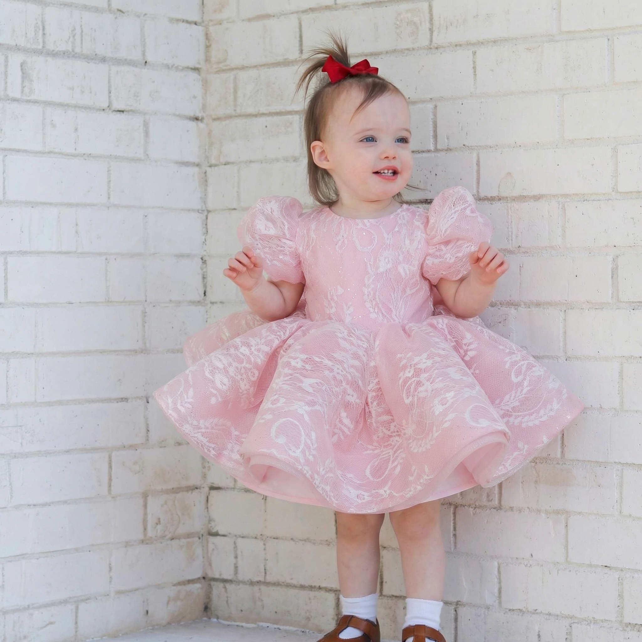 Lace Bow Short Sleeve Midi Dresses - image 4