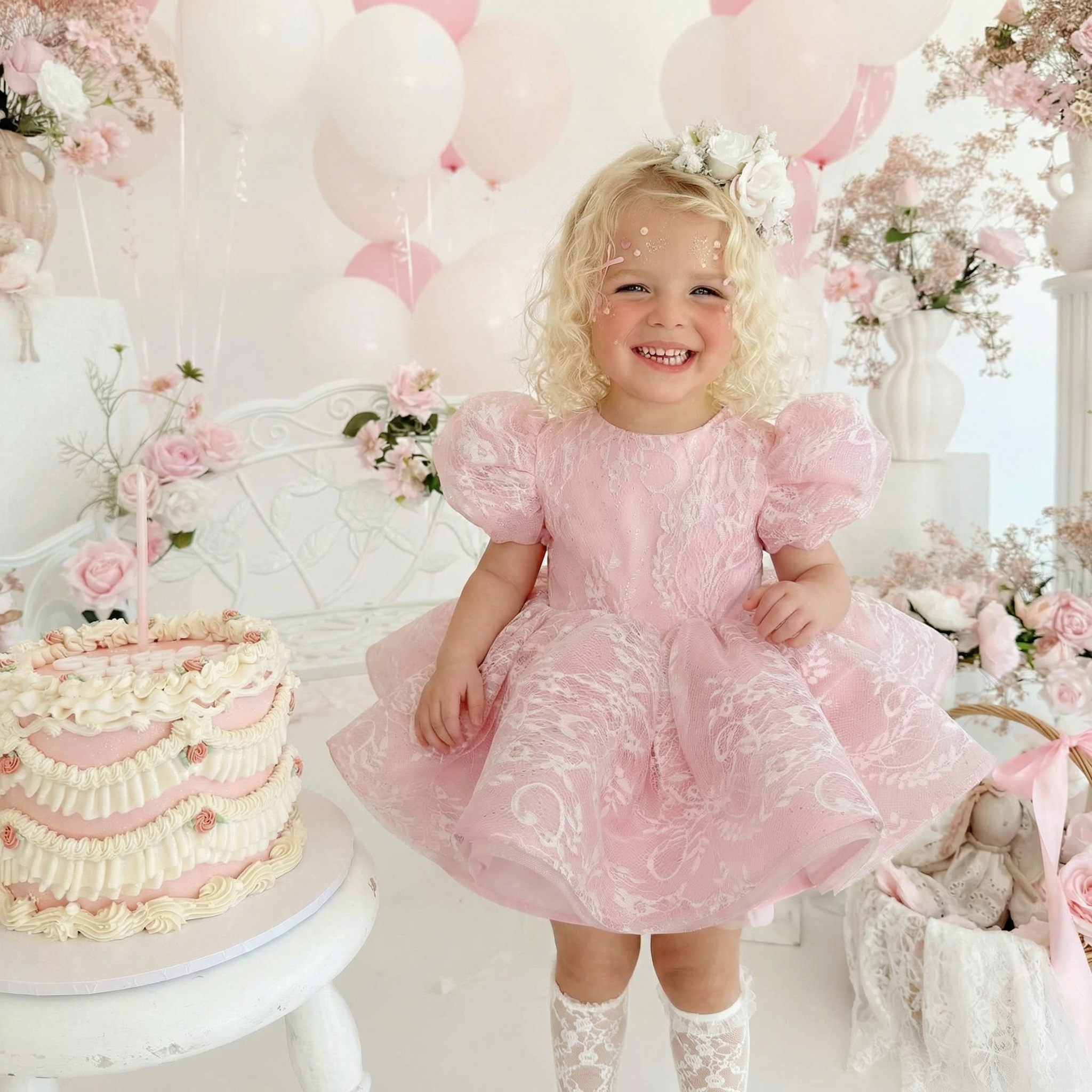 Lace Bow Short Sleeve Midi Dresses - image 5