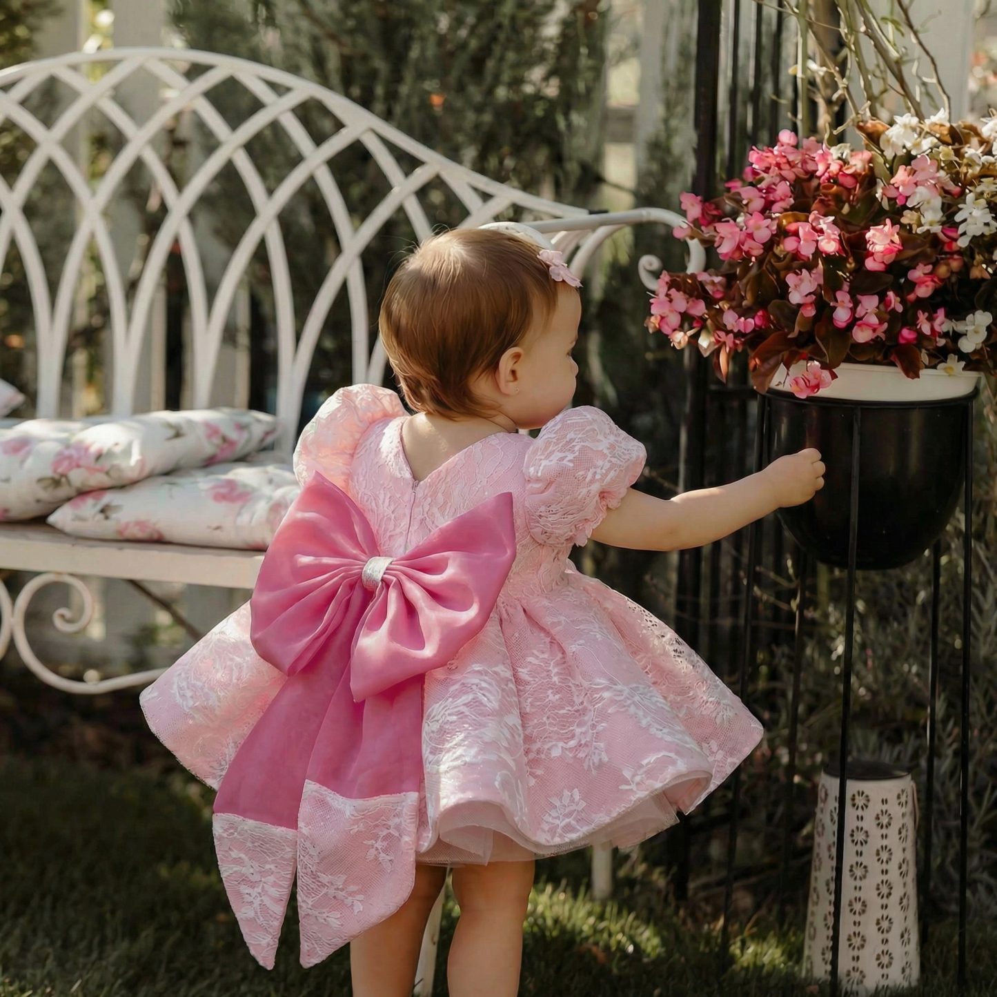 Lace Bow Short Sleeve Midi Dresses - image 1