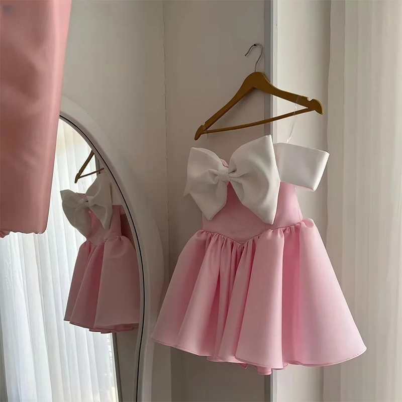 Satin Bow Short Sleeve Midi Dresses - image 3