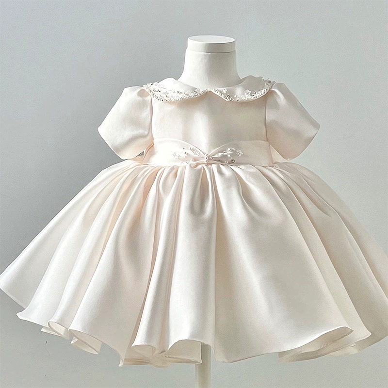 Satin Rhinestone Sleeveless Midi Dresses - Beige - 10-11Y - image 1
