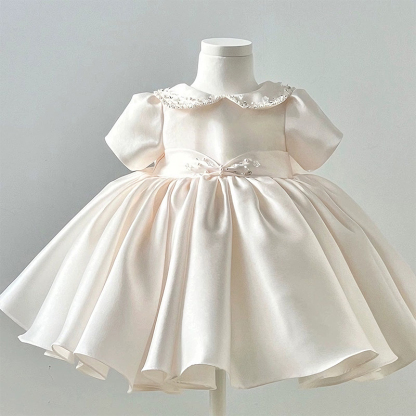 Satin Rhinestone Sleeveless Midi Dresses - Beige - 10-11Y - image 1