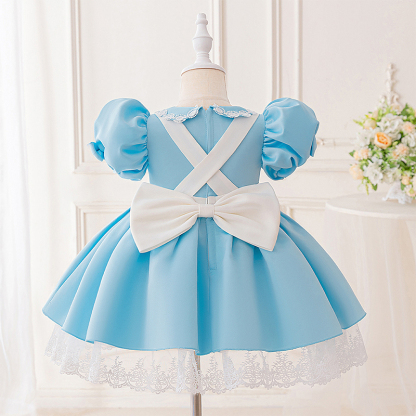 Satin Bow Lace Short Sleeve Midi Dresses - image 2