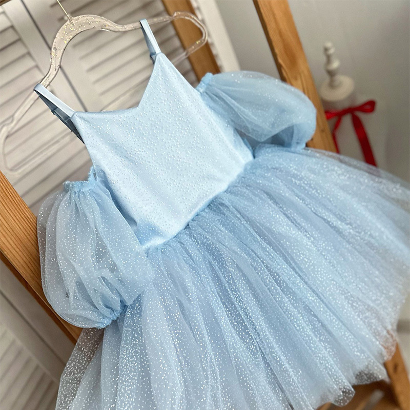 Glitter Short Sleeve Midi Dresses - Light Blue - 12-13Y - image 1