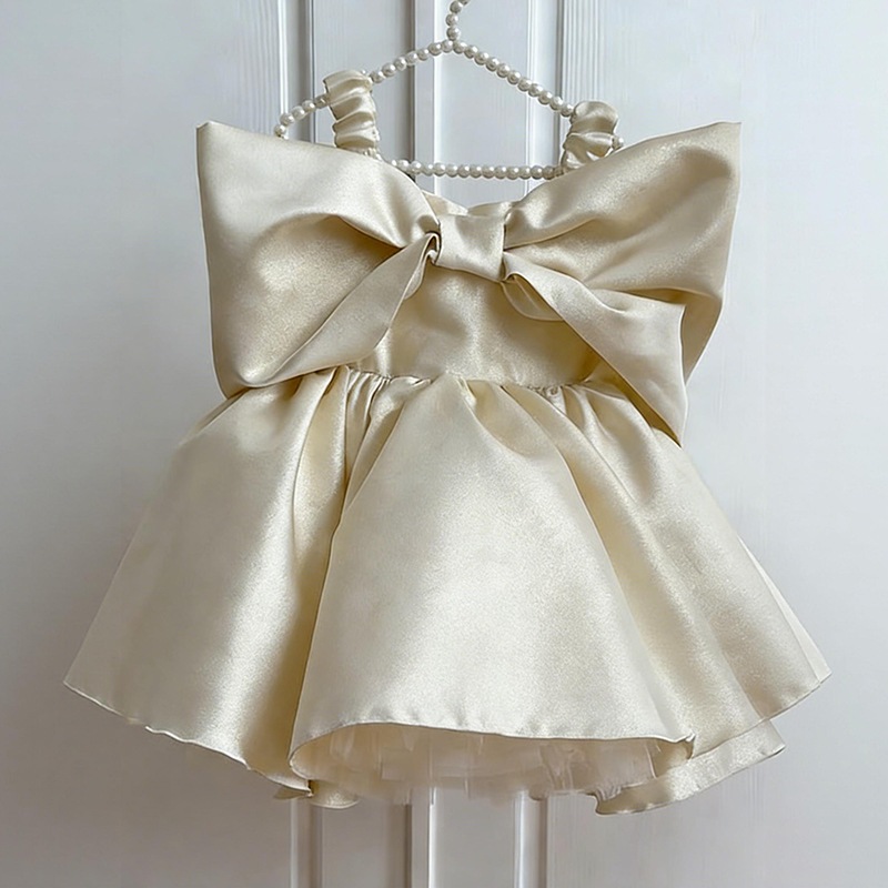 Satin Short Sleeve Midi Dresses - Champagne White - 12-13Y - image 4