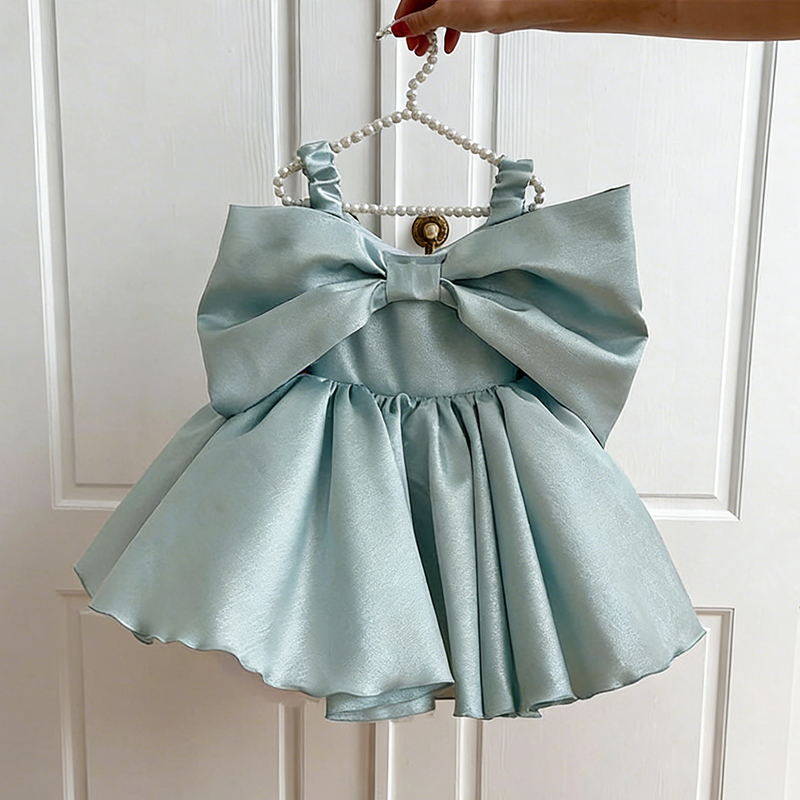 Satin Short Sleeve Midi Dresses - Light Mint Green - 12-13Y - image 7