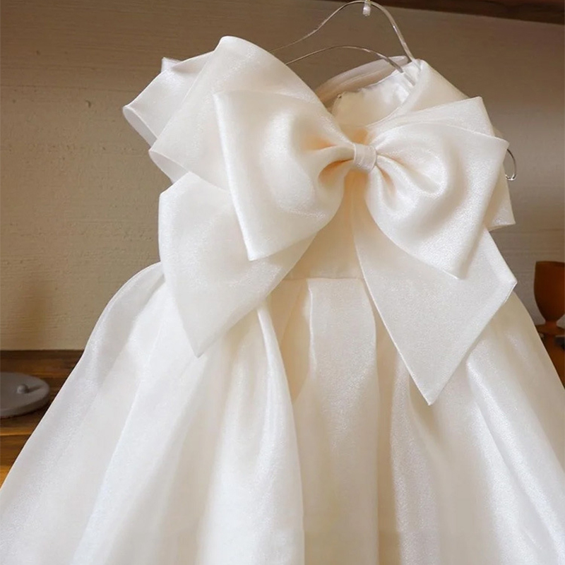 Organza Bow Sleeveless Midi Dresses - White - 12-13Y - image 3