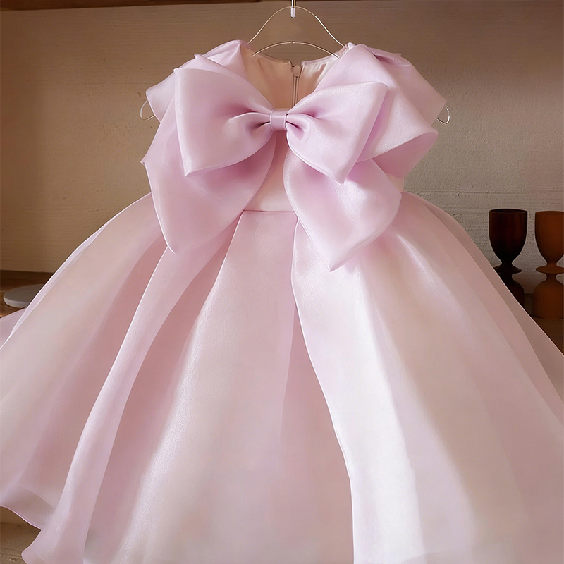 Organza Bow Sleeveless Midi Dresses - Pink - 12-13Y - image 1