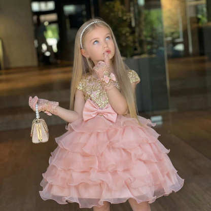 Organza Split Joint Bow Cap Sleeve Midi Dresses - image 1